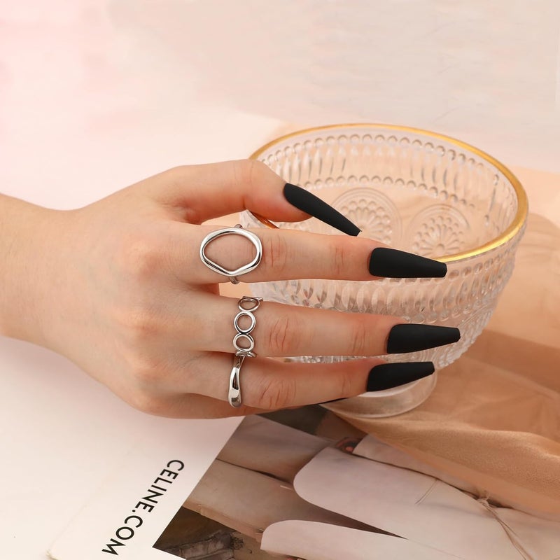 MOROYA 10PCS Gold Dome Chunky Rings for Women 18K Gold Plated Braided Twisted Round Signet Rings Adjustable Open Ring Band Statement Jewelry Size 7-9 - Image 5